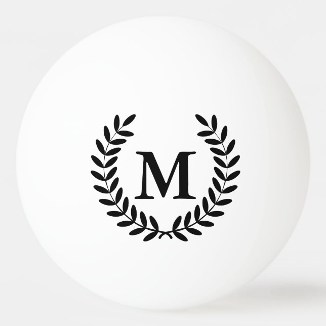 Black Laurels Black Monogram Letter Ping Pong Ball (Front)