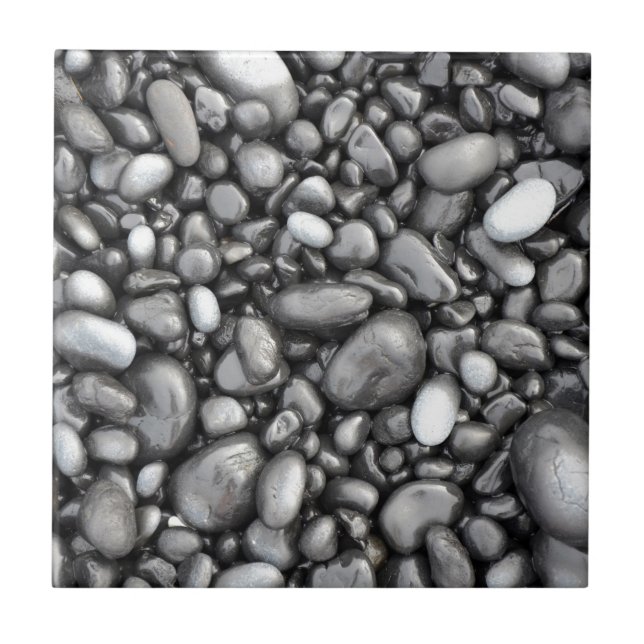 Black lava pebbles pattern ceramic tile (Front)