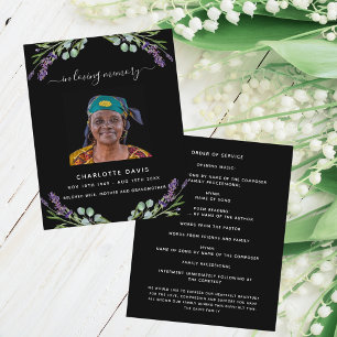 Black lavender florals photo funeral program