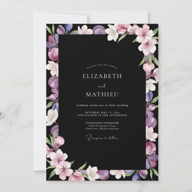 Black Lavender Painted Wedding Invitation (Front)