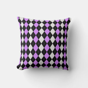 Black & LAVENDER PINK Diamonds ARGYLE Pattern Cushion