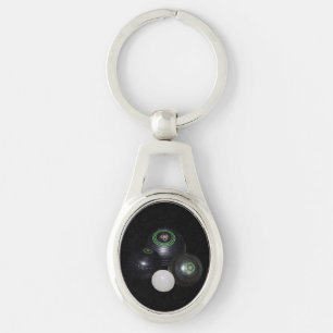 Black Lawn Bowls And Kitty Oval Metal Keyring