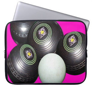 Black Lawn Bowls On Pink, Laptop Sleeve