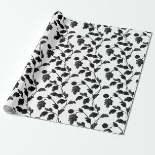 Black Leaf And Stem Floral Toile Wrapping Paper