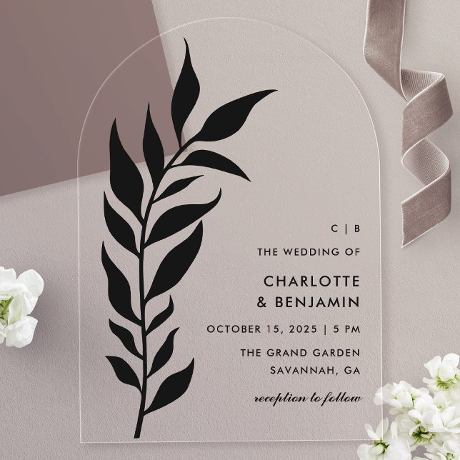 Black Leaf Arch Modern Wedding Acrylic Invitations (Creator Uploaded)