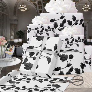 Black Leaf Floral Vine Pattern On White Wrapping Paper