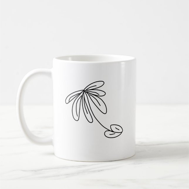 black leaf flower line art abstract design coffee mug (Left)