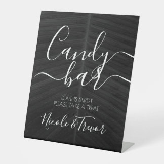 Black Leaf Wedding Candy Bar Pedestal Sign