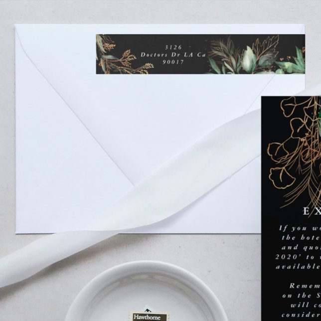 Black Leafy Botanical Eucalyptus Elegant Greenery Wrap Around Label (Creator Uploaded)