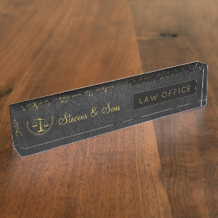 Black Leather and Gold   Logo and Name Law Office Nameplate