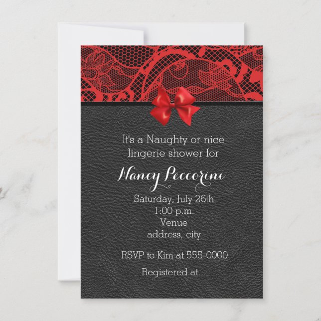Black leather and red lace lingerie invitation (Front)