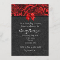 Black leather and red lace lingerie invitation