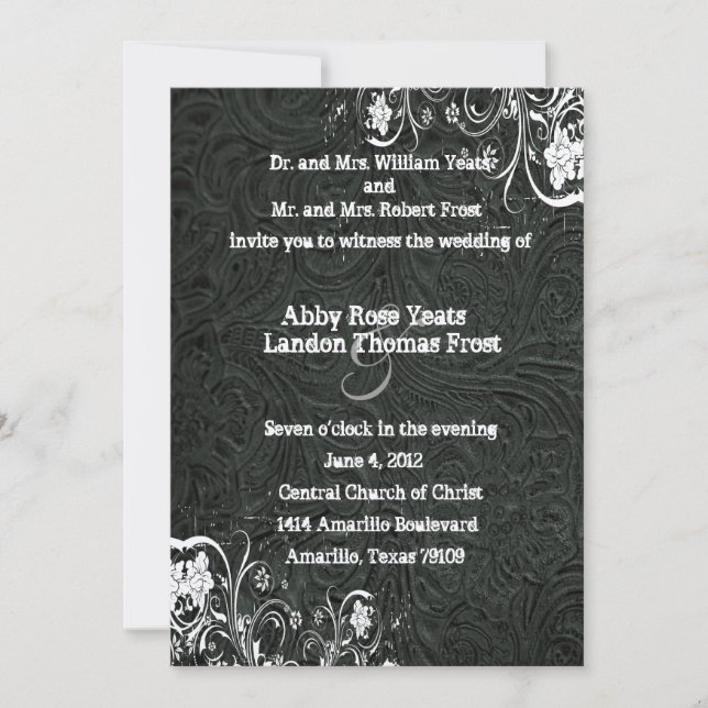 Black Leather and White Lace Wedding Invitation (Front)
