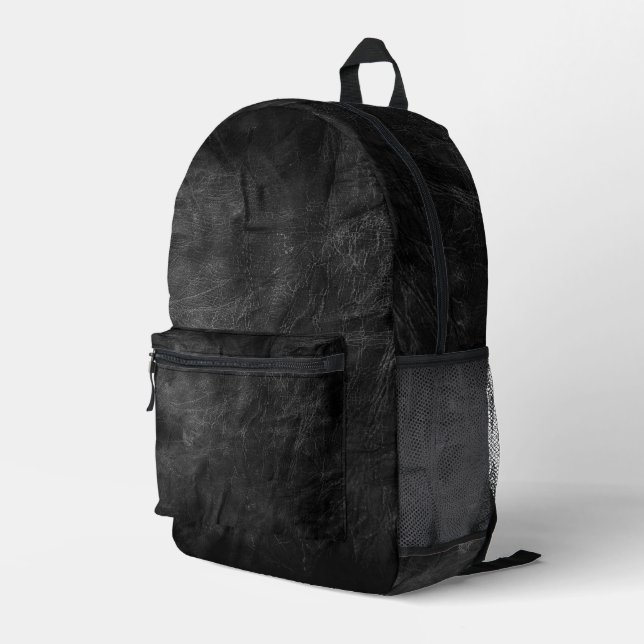 Black Leather Background Printed Backpack (Back Corner Right)