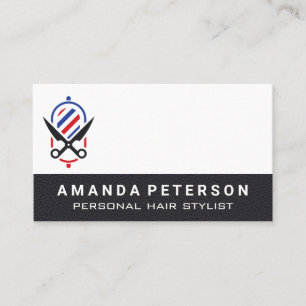 Black Leather Barber Pole Scissors Logo Business Card