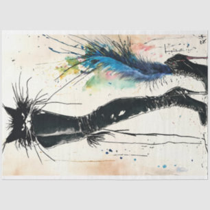 Black Leather Boot Cat Fashionable Decoupage  Tissue Paper