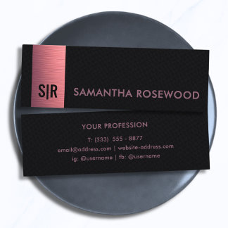 Black Leather & Brushed Pink Panel Monogram Mini Business Card