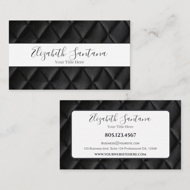 Black Leather Diamond Stitching Business Card (Front/Back)