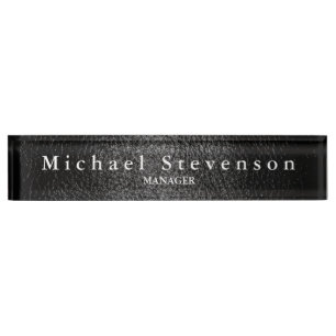 Black Leather Effect Elegant Modern Desk Nameplate