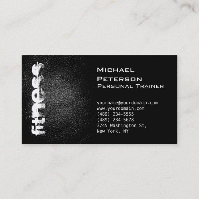 Black Leather Effect Fitness Sport Business Card (Front)