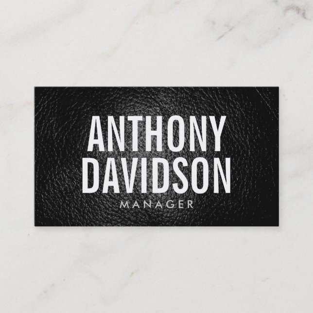 Black Leather Effect Huge Bold Text Business Card (Front)