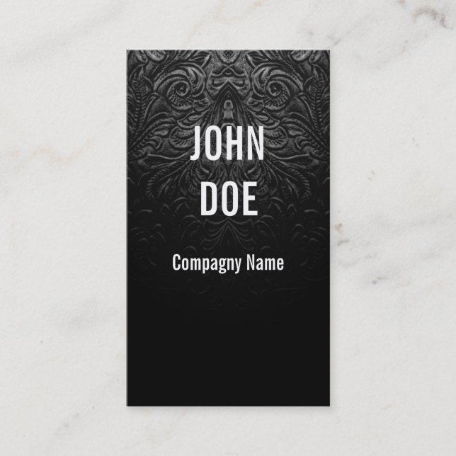 Black leather finely decorated business card (Front)