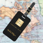 Black leather gold business company logo name luggage tag<br><div class="desc">Black faux leather print as background.  Personalise and add you business logo,  name and contact details.</div>