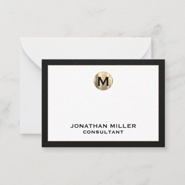 Black Leather Gold Initial Monogram Card (Front)