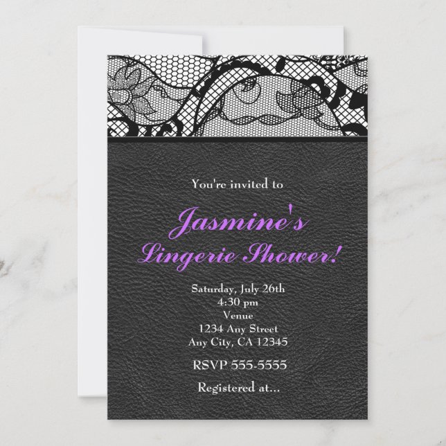Black Leather & Lace Lingerie Shower Invitation (Front)