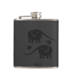Black Leather Look Elephant Illustration Hip Flask