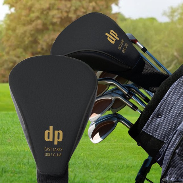 Black Leather Look Monogram and Personalised Name Golf Head Cover (Creator Uploaded)