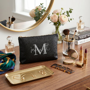 Black leather look personalised accessory pouch