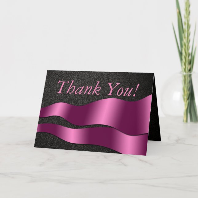Black Leather Look Thank You Greeting Card (Front)