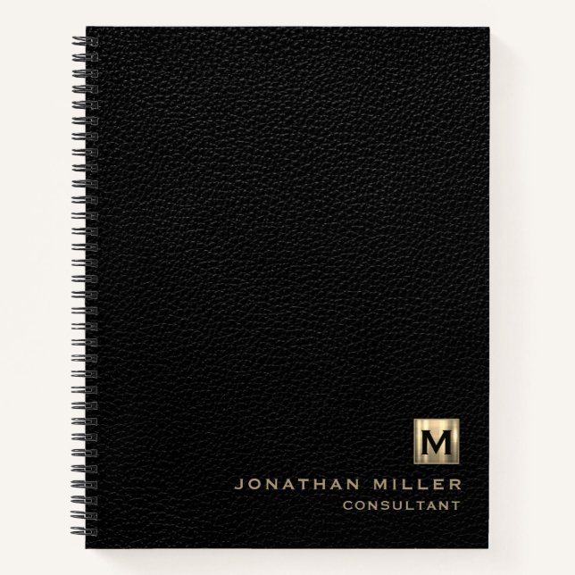 Black Leather Luxury Gold Monogram Notebook (Front)