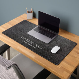 BLACK Leather Masculine Personalised Elegant NAME Desk Mat