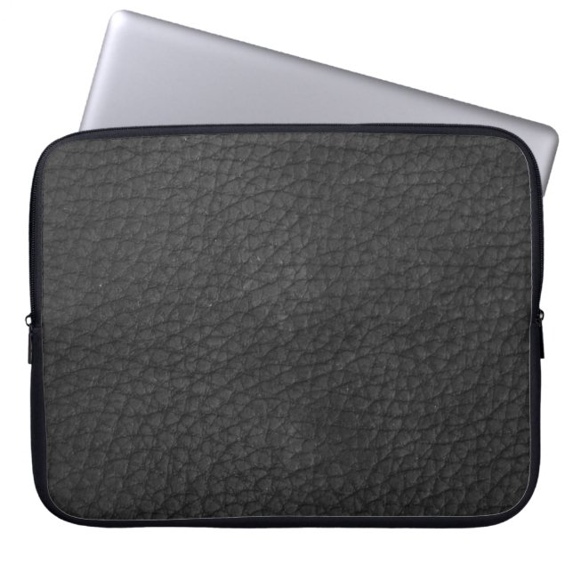 Black Leather Masculine Rustic Skin Laptop Sleeve (Front)