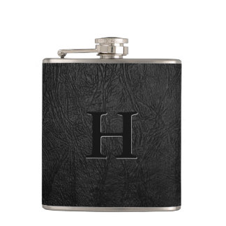 Black Leather Monogram Hip Flask