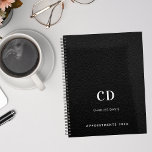 Black leather monogram initials 2025 planner<br><div class="desc">A black faux leather photo as background and white text. Personalise and add your monogram initials,  name and a title year.</div>