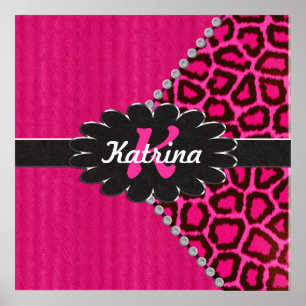 Black Leather Monogram on Pink Cheetah Poster