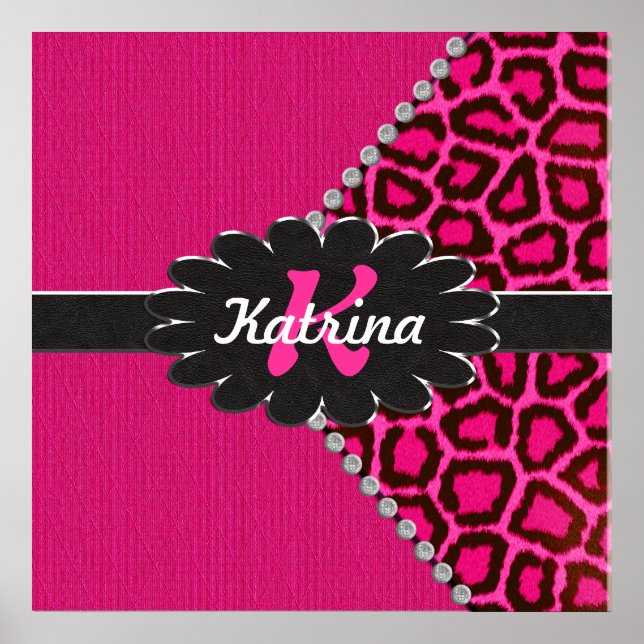 Black Leather Monogram on Pink Cheetah Poster (Front)
