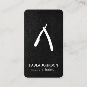 Black Leather Moustache and Barber Blade Business Card