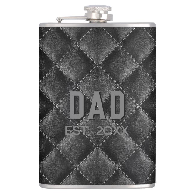 Black Leather New Dad Hip Flask (Front)