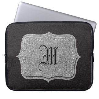 Black Leather Personalised Monogram Laptop Sleeve