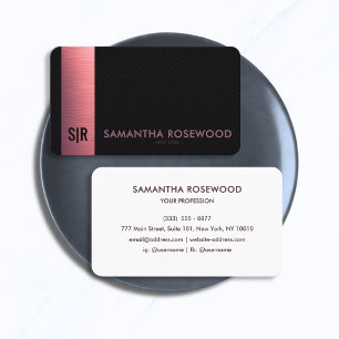 Black Leather & Pink Metallic Panel Monogram Business Card