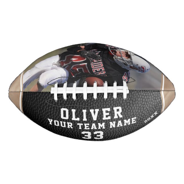 Black Leather Print Beige Player Number Team Photo Football (Front)