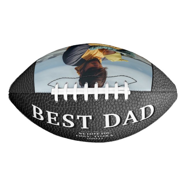 Black Leather Print Best Dad Father`s Day Photo Football (Front)