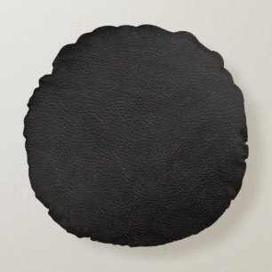 Black Leather Print Texture Pattern Round Cushion