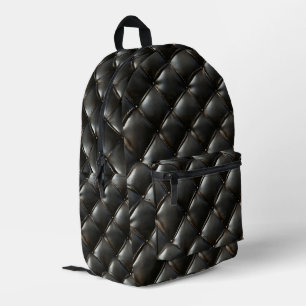 Black Leather Quilted Pattern Printed Backpack