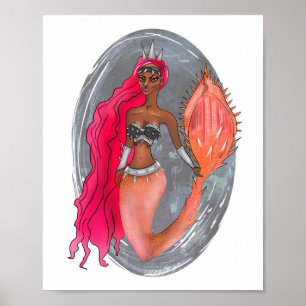 Black Leather Rose Gold Warrior Princess Mermaid Poster