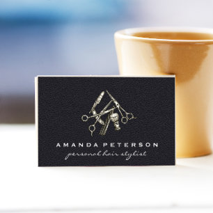 Black Leather   Salon   Barber Shop Tools Business Card